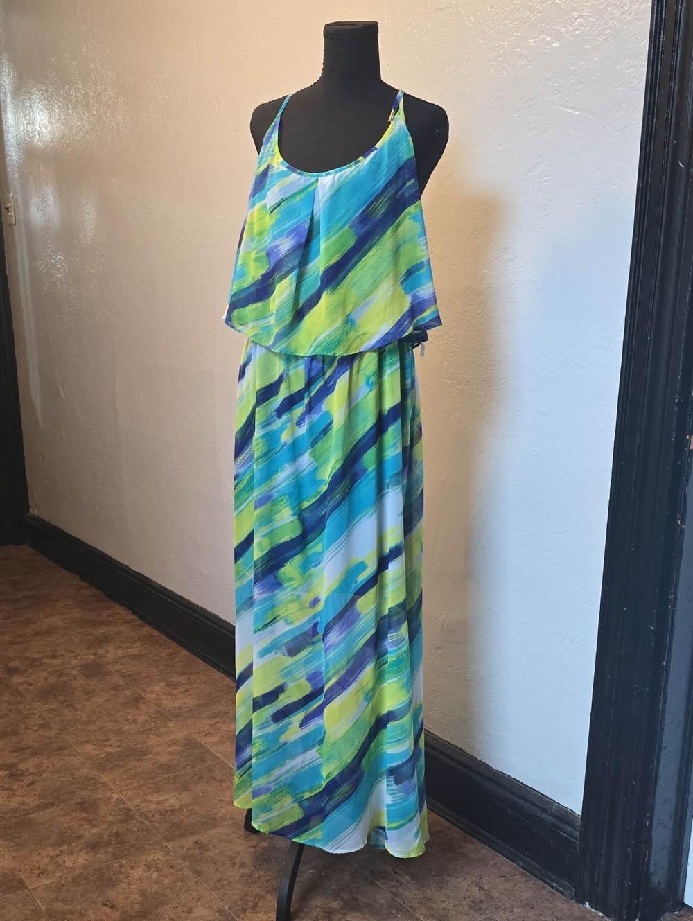 Calvin Klein Abstract Print Maxi Dress Blue & Green 20W
